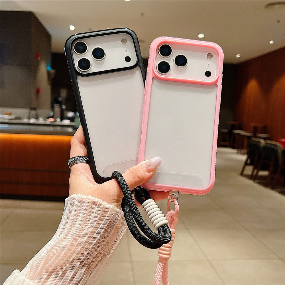 For iPhone 17 Pro Max Case TPU + PC Transparent Protective Phone Cover with Wrist Strap - Army Green