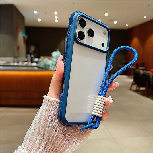 For iPhone 17 Pro Max Case TPU + PC Transparent Protective Phone Cover with Wrist Strap - Sapphire