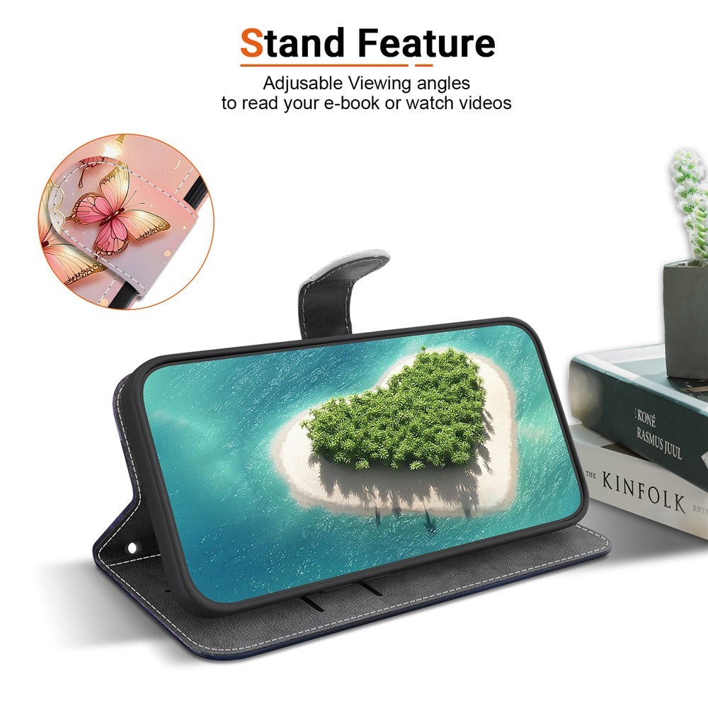 For iPhone 17 Pro Max Leather Case Stand Wallet Pattern Printing Phone Cover with Wrist Strap - Lantern Butterfly