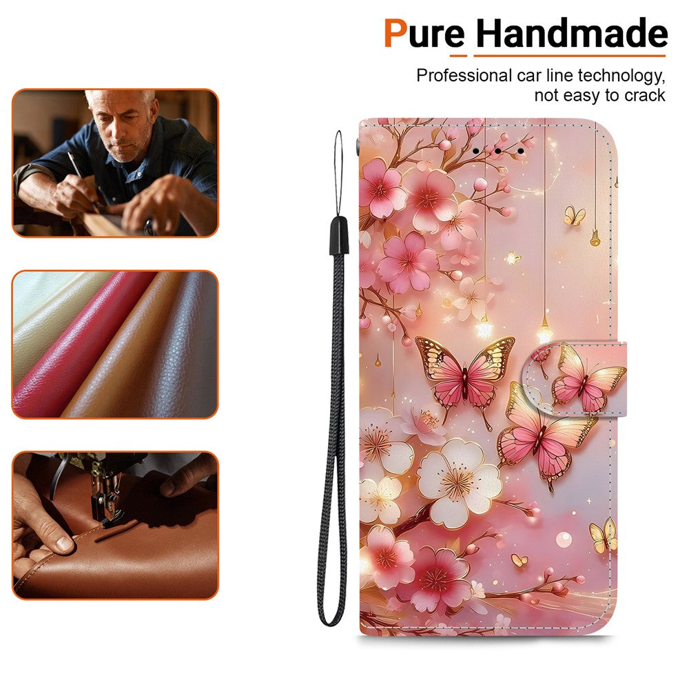 For iPhone 17 Pro Max Leather Case Stand Wallet Pattern Printing Phone Cover with Wrist Strap - Lantern Butterfly