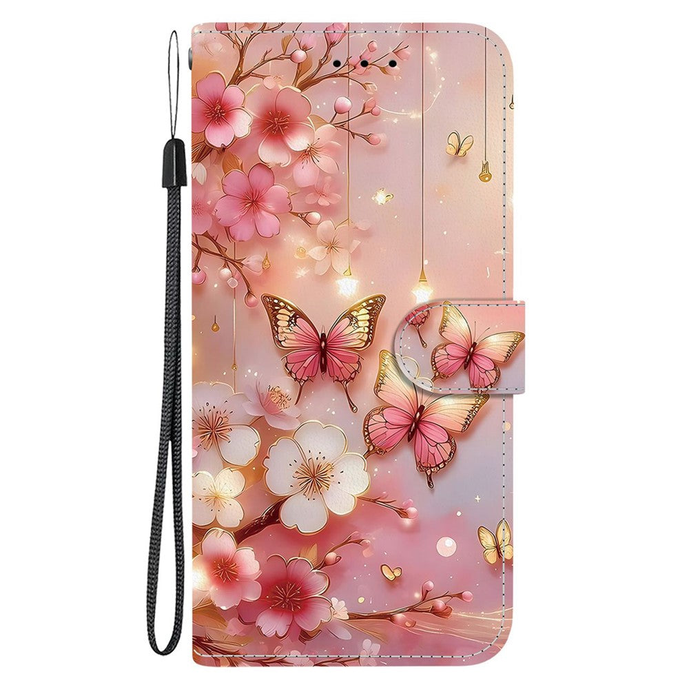 For iPhone 17 Pro Max Leather Case Stand Wallet Pattern Printing Phone Cover with Wrist Strap - Lantern Butterfly