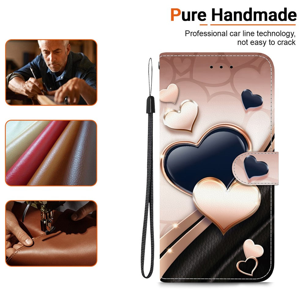 For iPhone 17 Pro Max Leather Case Stand Wallet Pattern Printing Phone Cover with Wrist Strap - Love