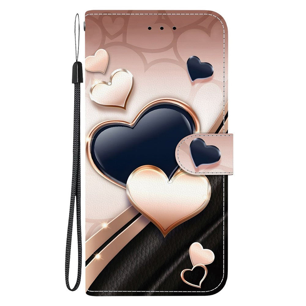 For iPhone 17 Pro Max Leather Case Stand Wallet Pattern Printing Phone Cover with Wrist Strap - Love