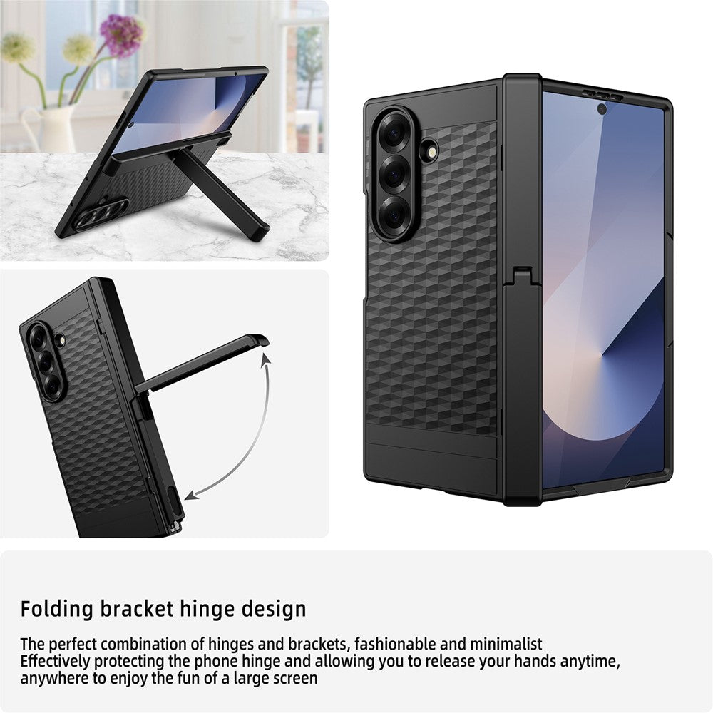 For Samsung Galaxy Z Fold7 5G Case Cube Pattern Magnetic Spring Hinge Kickstand PC Phone Cover with Screen Film - Black