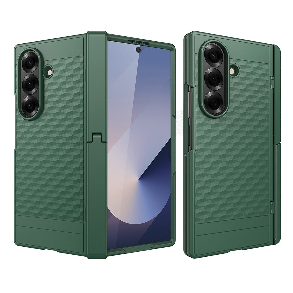 For Samsung Galaxy Z Fold7 5G Case Cube Pattern Magnetic Spring Hinge Kickstand PC Phone Cover with Screen Film - Green