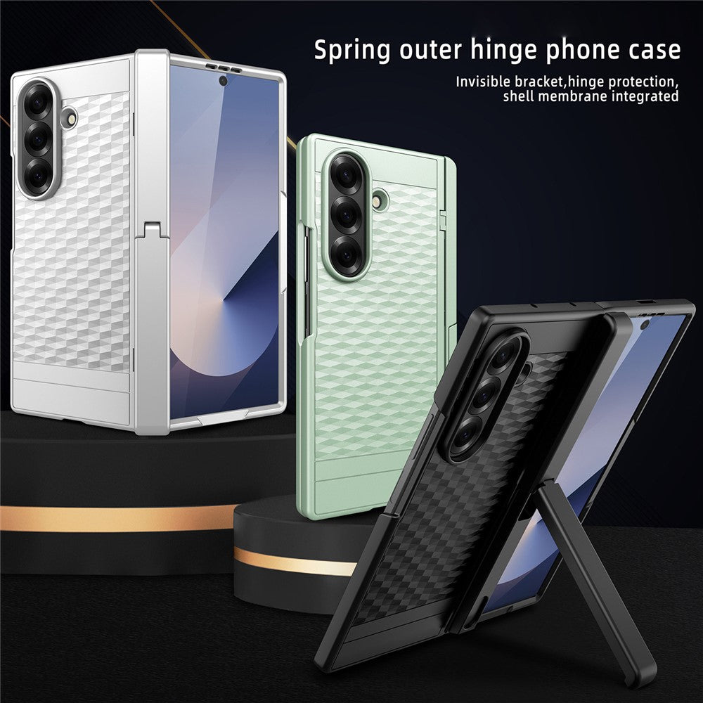 For Samsung Galaxy Z Fold7 5G Case Cube Pattern Magnetic Spring Hinge Kickstand PC Phone Cover with Screen Film - Green