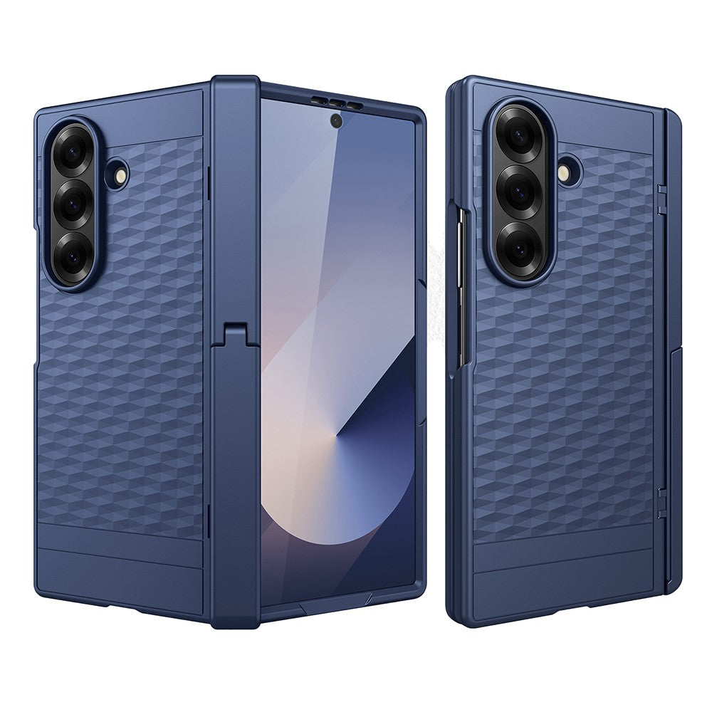 For Samsung Galaxy Z Fold7 5G Case Cube Pattern Magnetic Spring Hinge Kickstand PC Phone Cover with Screen Film - Blue