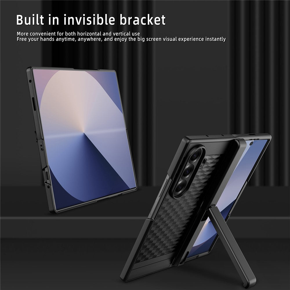 For Samsung Galaxy Z Fold7 5G Case Cube Pattern Magnetic Spring Hinge Kickstand PC Phone Cover with Screen Film - Blue