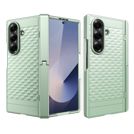 For Samsung Galaxy Z Fold7 5G Case Cube Pattern Magnetic Spring Hinge Kickstand PC Phone Cover with Screen Film - Mint Green
