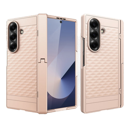 For Samsung Galaxy Z Fold7 5G Case Cube Pattern Magnetic Spring Hinge Kickstand PC Phone Cover with Screen Film - Rose Gold
