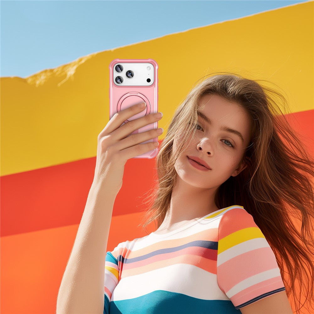 For iPhone 17 Pro Max Case Compatible with MagSafe Kickstand TPU + PC Shockproof Phone Back Cover - Pink