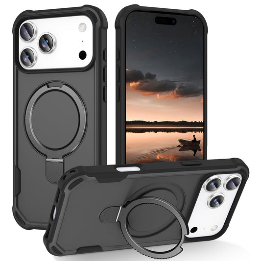 For iPhone 17 Pro Max Case Compatible with MagSafe Kickstand TPU + PC Shockproof Phone Back Cover - Black