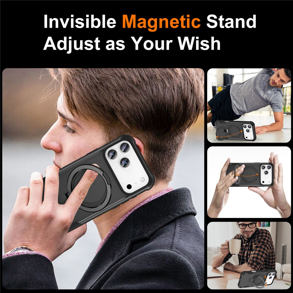 For iPhone 17 Pro Max Case Compatible with MagSafe Kickstand TPU + PC Shockproof Phone Back Cover - Black