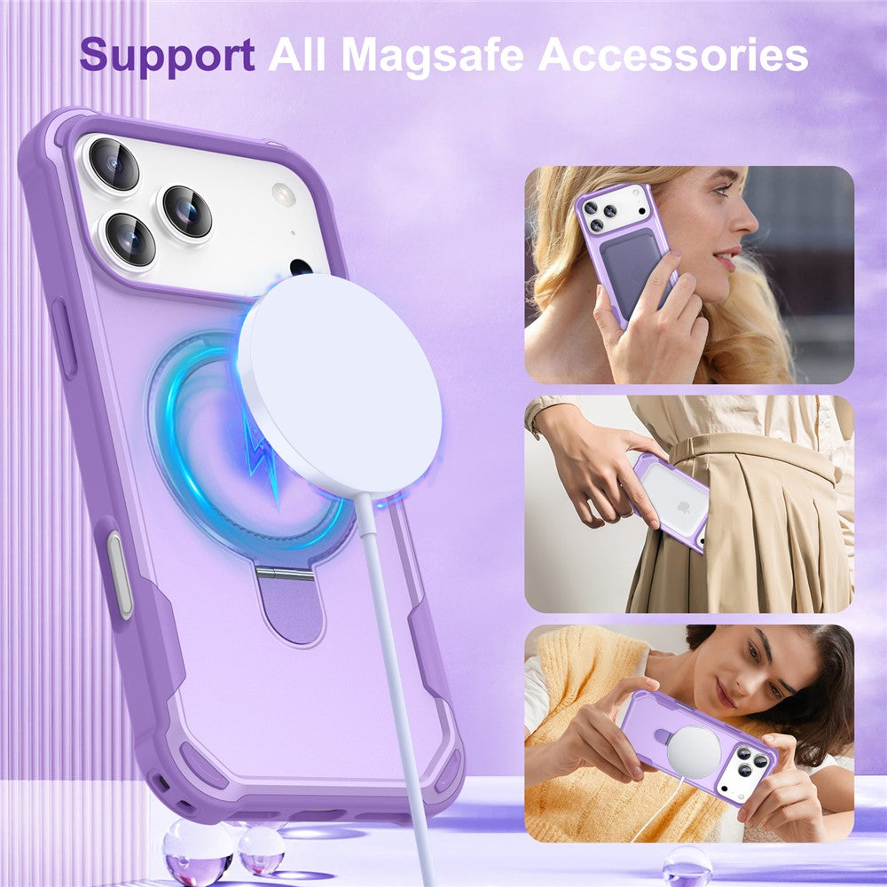 For iPhone 17 Pro Max Case Compatible with MagSafe Kickstand TPU + PC Shockproof Phone Back Cover - Purple