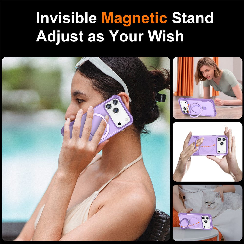 For iPhone 17 Pro Max Case Compatible with MagSafe Kickstand TPU + PC Shockproof Phone Back Cover - Purple