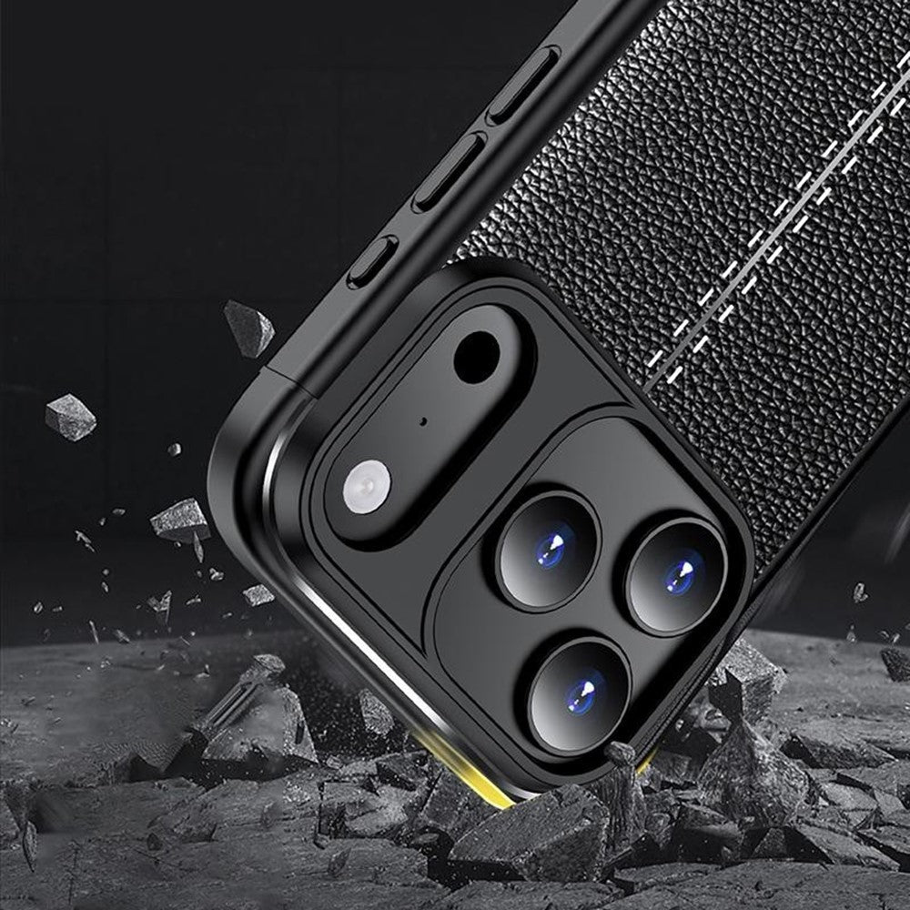 For iPhone 17 Pro Max Case Litchi Texture TPU Flexible Phone Cover - Black