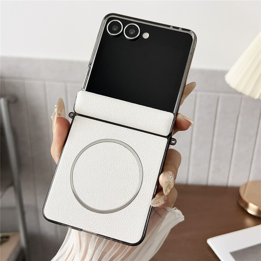 For Samsung Galaxy Z Flip7 5G Phone Case Compatible with MagSafe Leather + PC Protective Cover - White