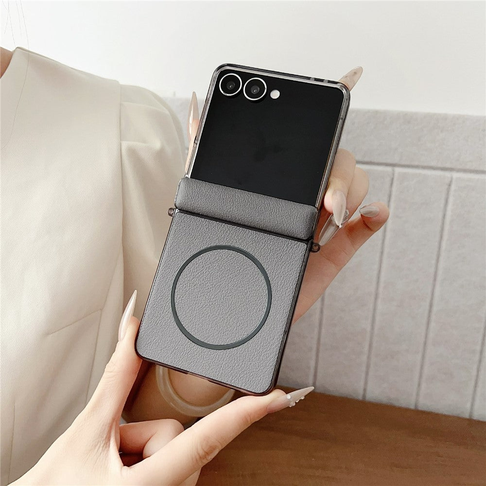 For Samsung Galaxy Z Flip7 5G Phone Case Compatible with MagSafe Leather + PC Protective Cover - White