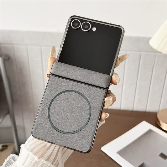 For Samsung Galaxy Z Flip7 5G Phone Case Compatible with MagSafe Leather + PC Protective Cover - Grey
