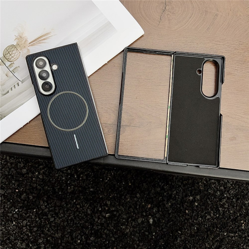 For Samsung Galaxy Z Fold7 5G Case Compatible with MagSafe Carbon Fiber Texture Folding Phone Cover - Purple