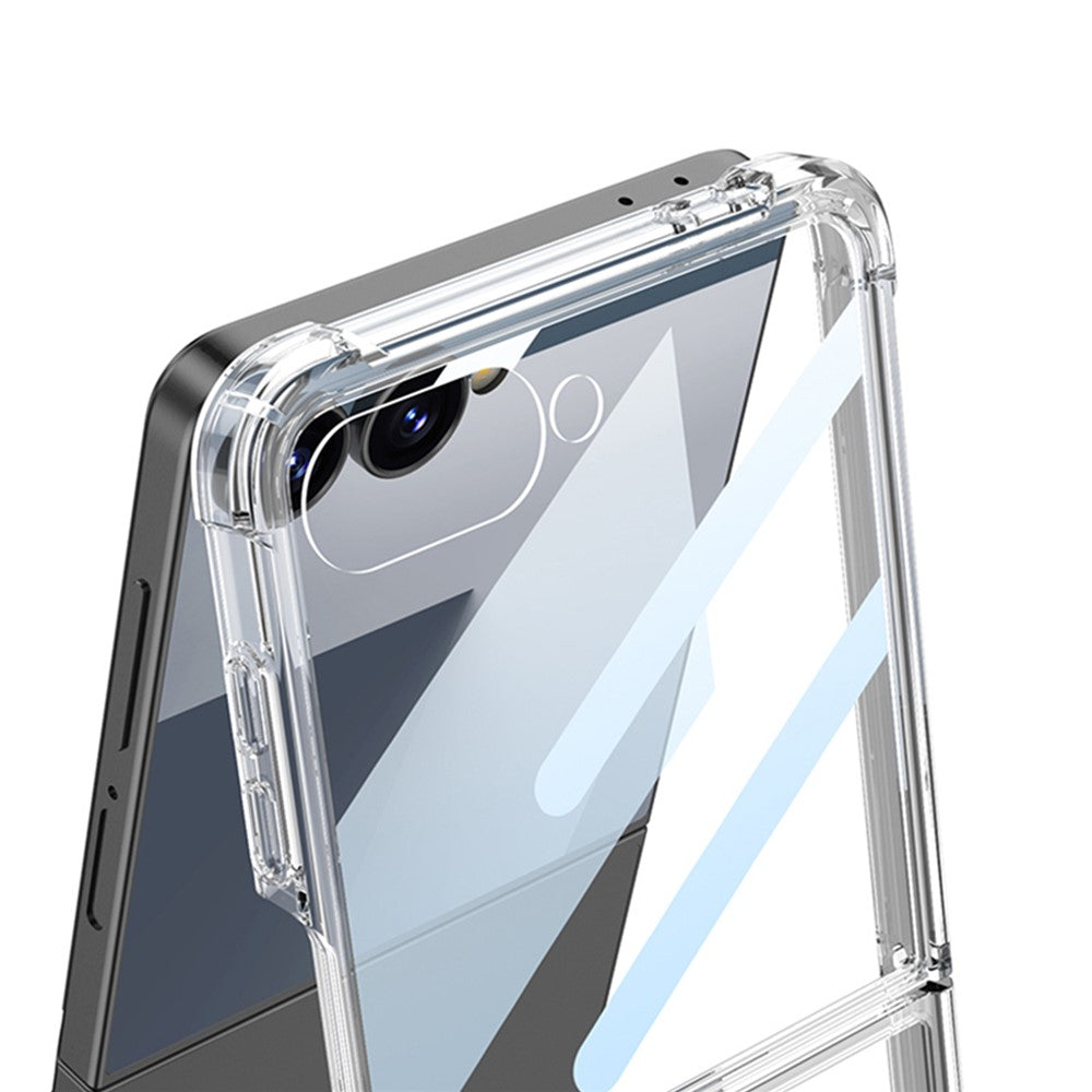 GKK For Samsung Galaxy Z Flip7 5G Airbag Anti Drop TPU Tempered Glass Phone Back Cover with Silicone Strap - Midnight Blue