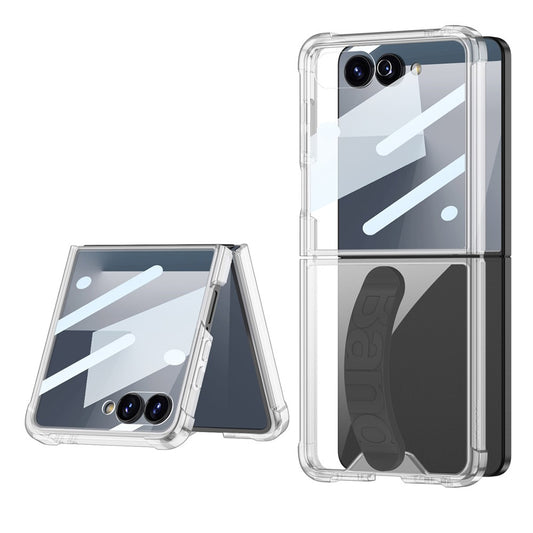 GKK For Samsung Galaxy Z Flip7 5G Airbag Anti Drop TPU Tempered Glass Phone Back Cover with Silicone Strap - Black