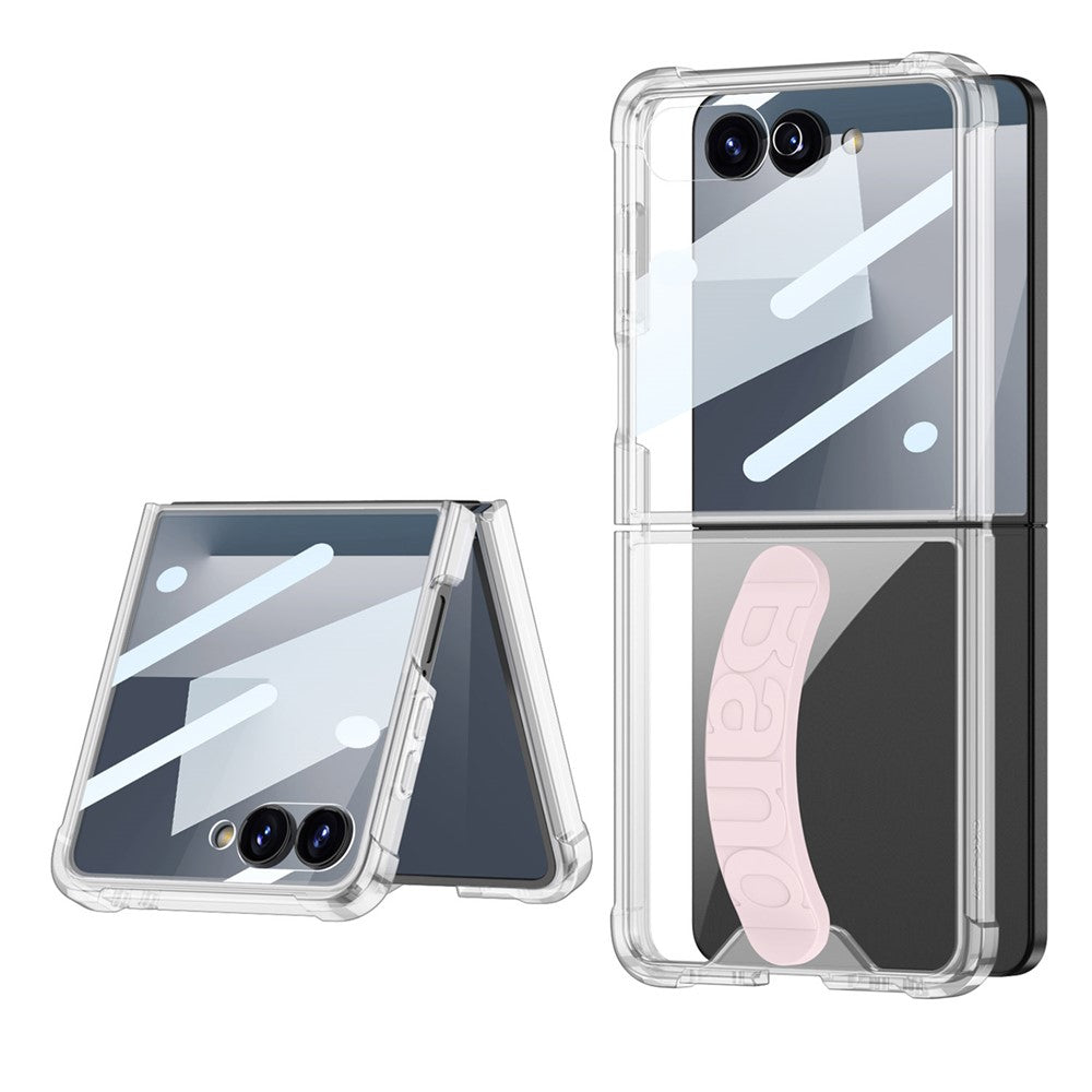 GKK For Samsung Galaxy Z Flip7 5G Airbag Anti Drop TPU Tempered Glass Phone Back Cover with Silicone Strap - Light Pink