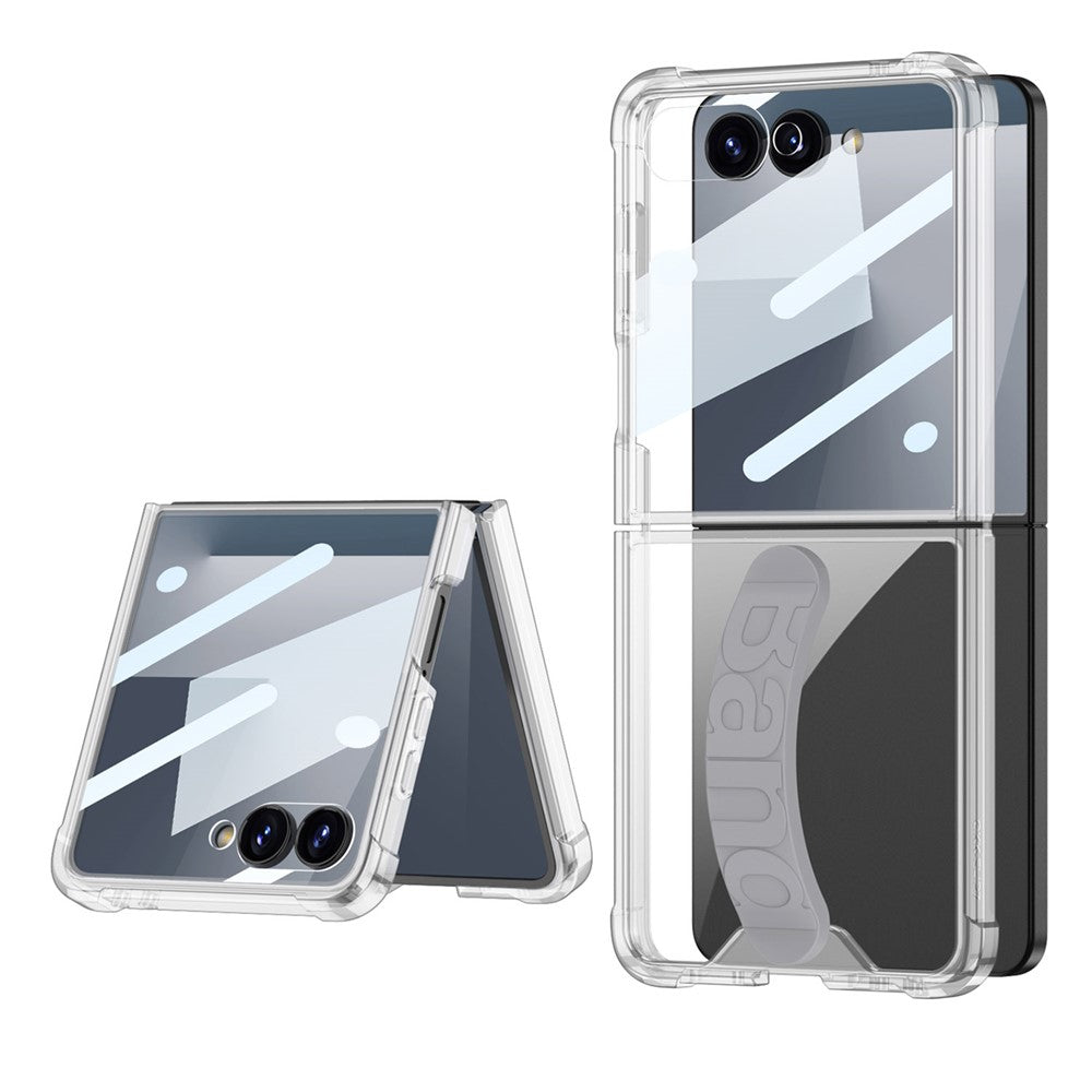 GKK For Samsung Galaxy Z Flip7 5G Airbag Anti Drop TPU Tempered Glass Phone Back Cover with Silicone Strap - Grey