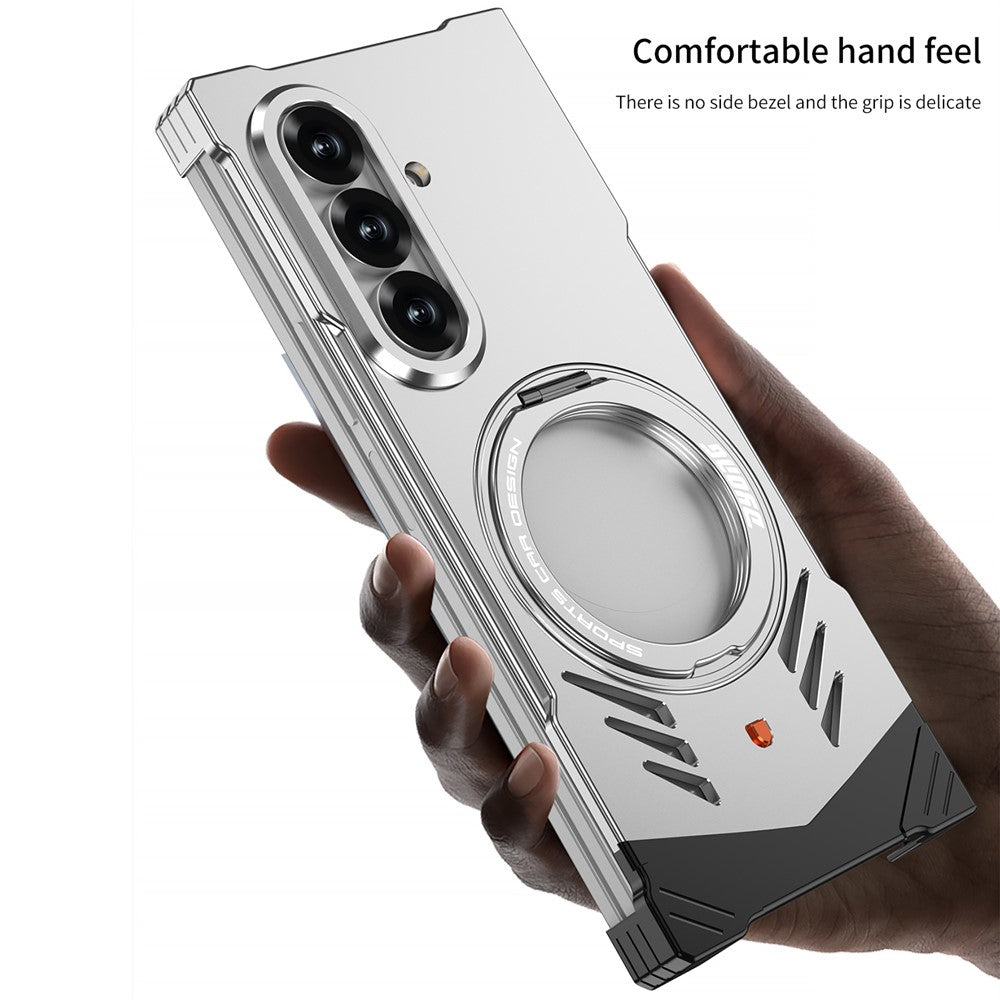 DYONG For Samsung Galaxy Z Fold7 5G Metal Case Frameless Hollow Heat Dissipation Phone Cover with Kickstand - Tarnish