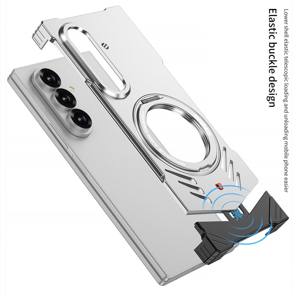 DYONG For Samsung Galaxy Z Fold7 5G Metal Case Frameless Hollow Heat Dissipation Phone Cover with Kickstand - Titanium Blue