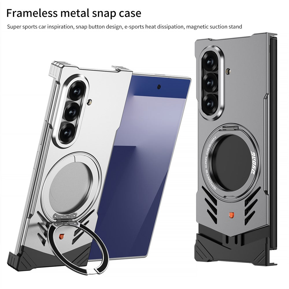 DYONG For Samsung Galaxy Z Fold7 5G Metal Case Frameless Hollow Heat Dissipation Phone Cover with Kickstand - Silver