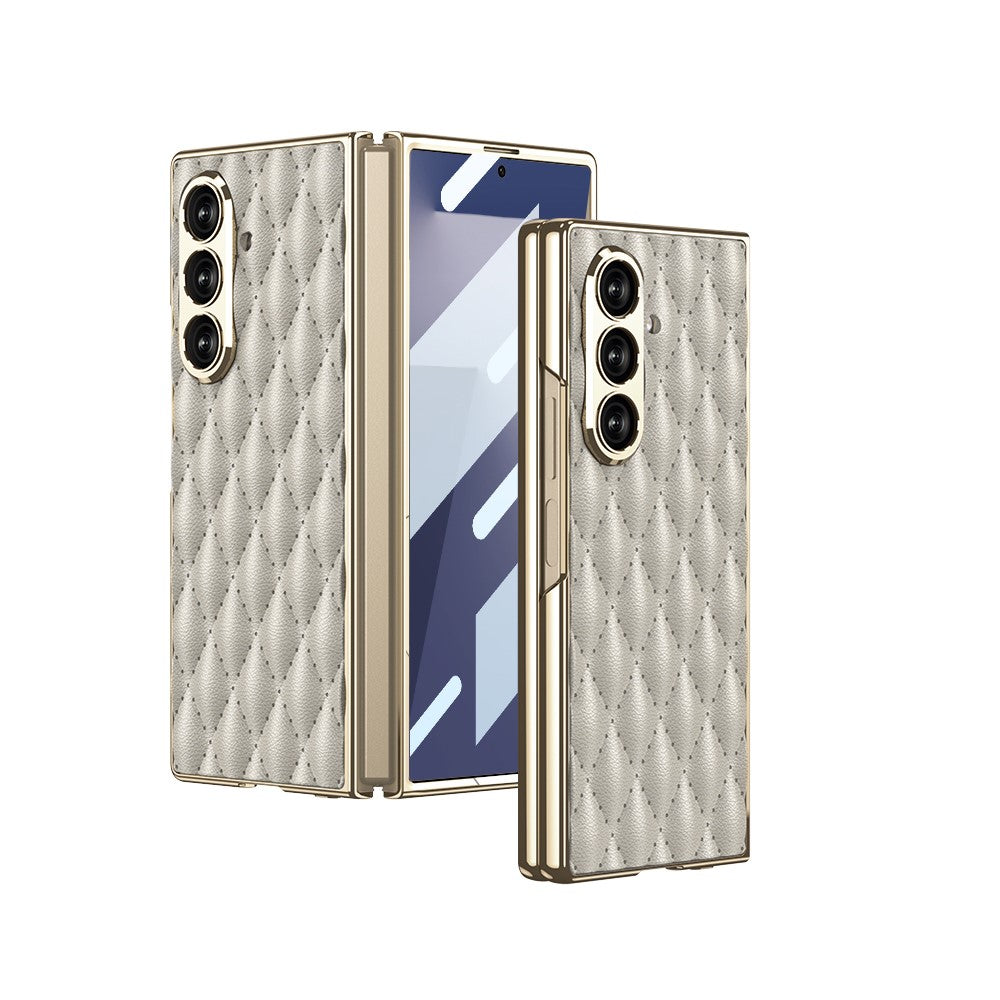 GKK For Samsung Galaxy Z Fold7 5G Case with Glass Film Rhomboid Design Electroplating PC + PU Phone Back Cover - Titanium Grey