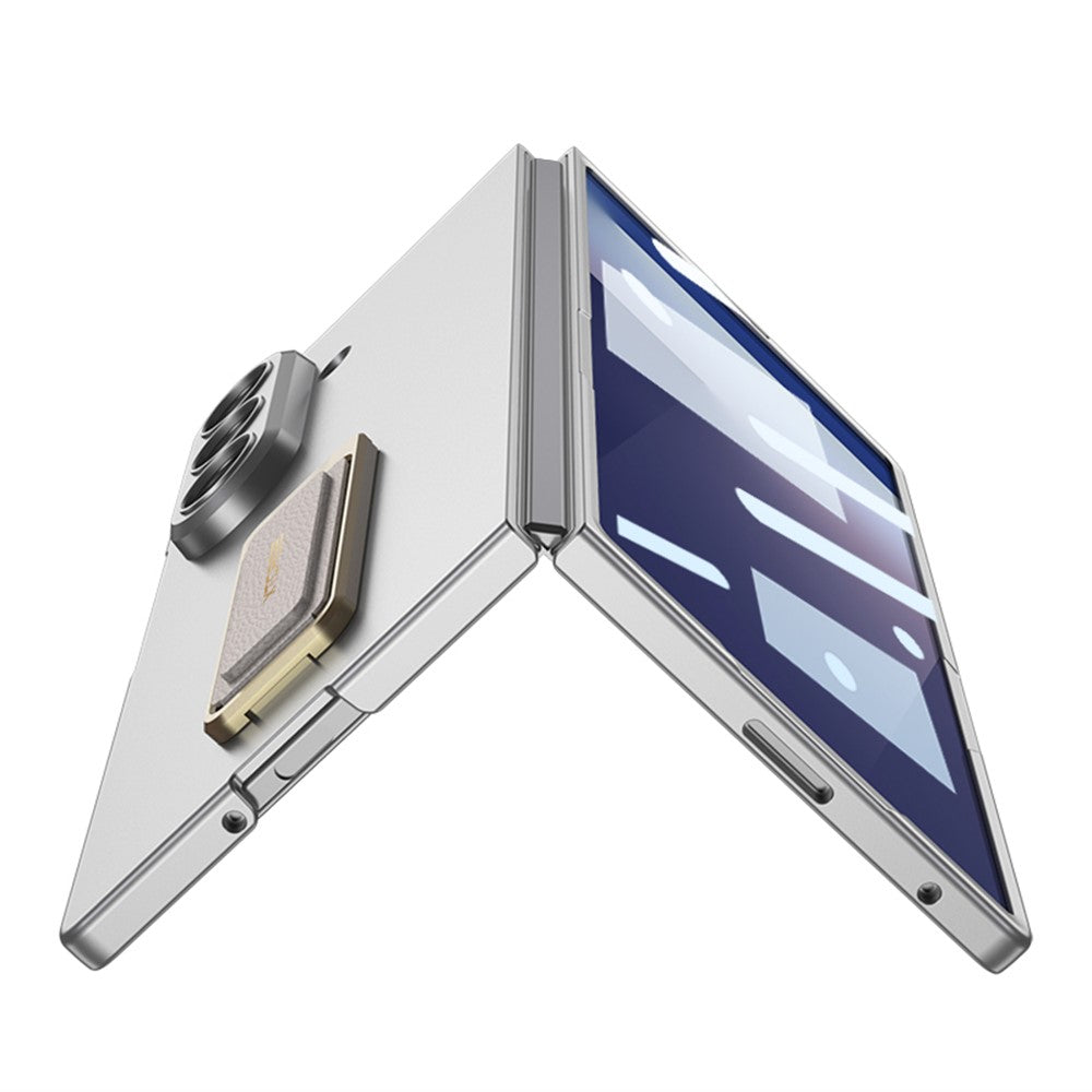 GKK For Samsung Galaxy Z Fold7 5G Case with Kickstand / Magnetic Strap PC Tempered Glass Phone Cover - Silver