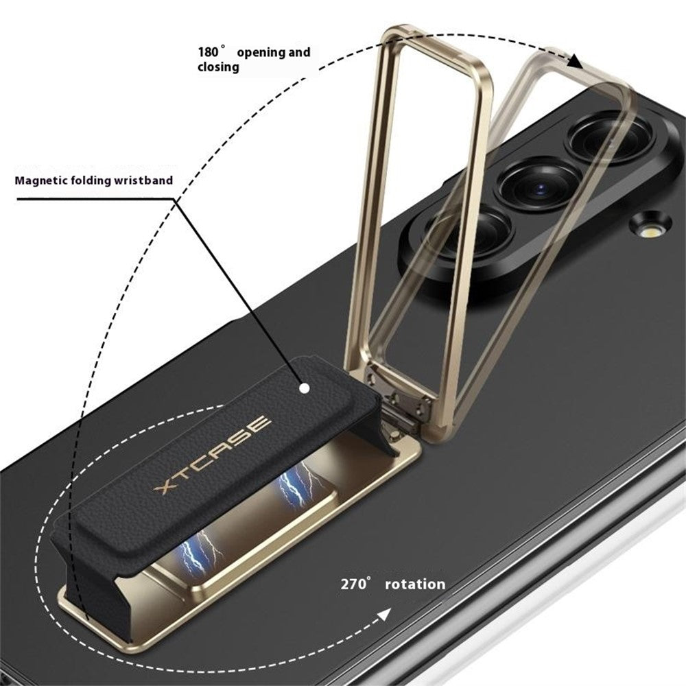 GKK For Samsung Galaxy Z Fold7 5G Case with Kickstand / Magnetic Strap PC Tempered Glass Phone Cover - Titanium Grey