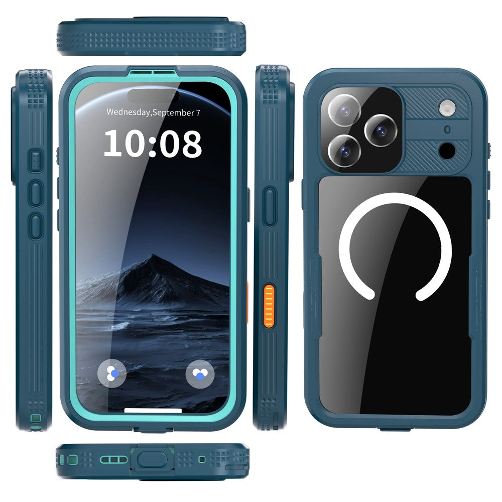 REDPEPPER For iPhone 17 Pro Max IP68 Waterproof Case Clear Back Phone Cover Compatible with MagSafe - Cyan+Lake Blue