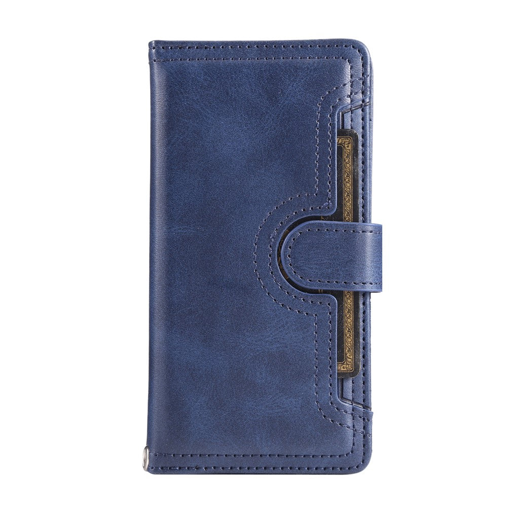 For iPhone 17 Pro Max Case Split Leather Magnetic Wallet Phone Protector with Wrist Strap - Blue