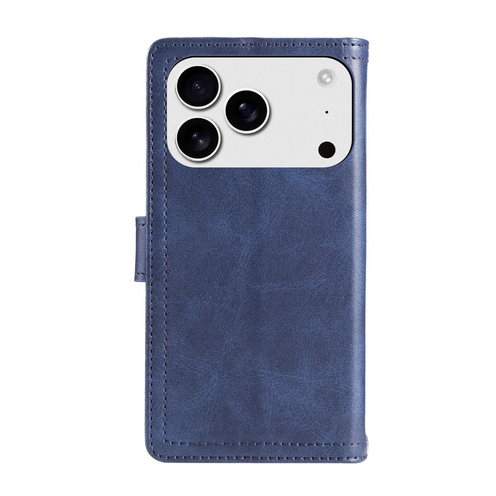For iPhone 17 Pro Max Case Split Leather Magnetic Wallet Phone Protector with Wrist Strap - Blue