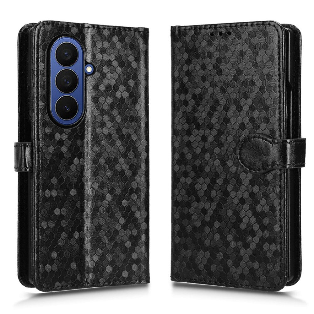 For Samsung Galaxy Z Fold7 5G Wallet Case Dot Pattern Imprint PU Leather Phone Cover with Wrist Strap - Black