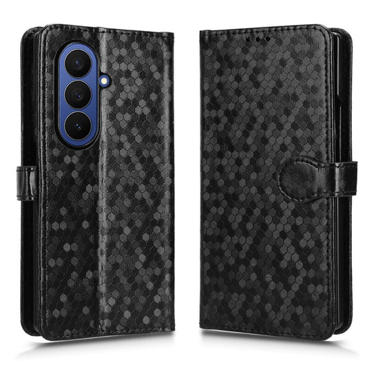 For Samsung Galaxy Z Fold7 5G Wallet Case Dot Pattern Imprint PU Leather Phone Cover with Wrist Strap - Black