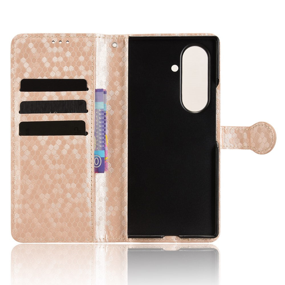 For Samsung Galaxy Z Fold7 5G Wallet Case Dot Pattern Imprint PU Leather Phone Cover with Wrist Strap - Rose Gold