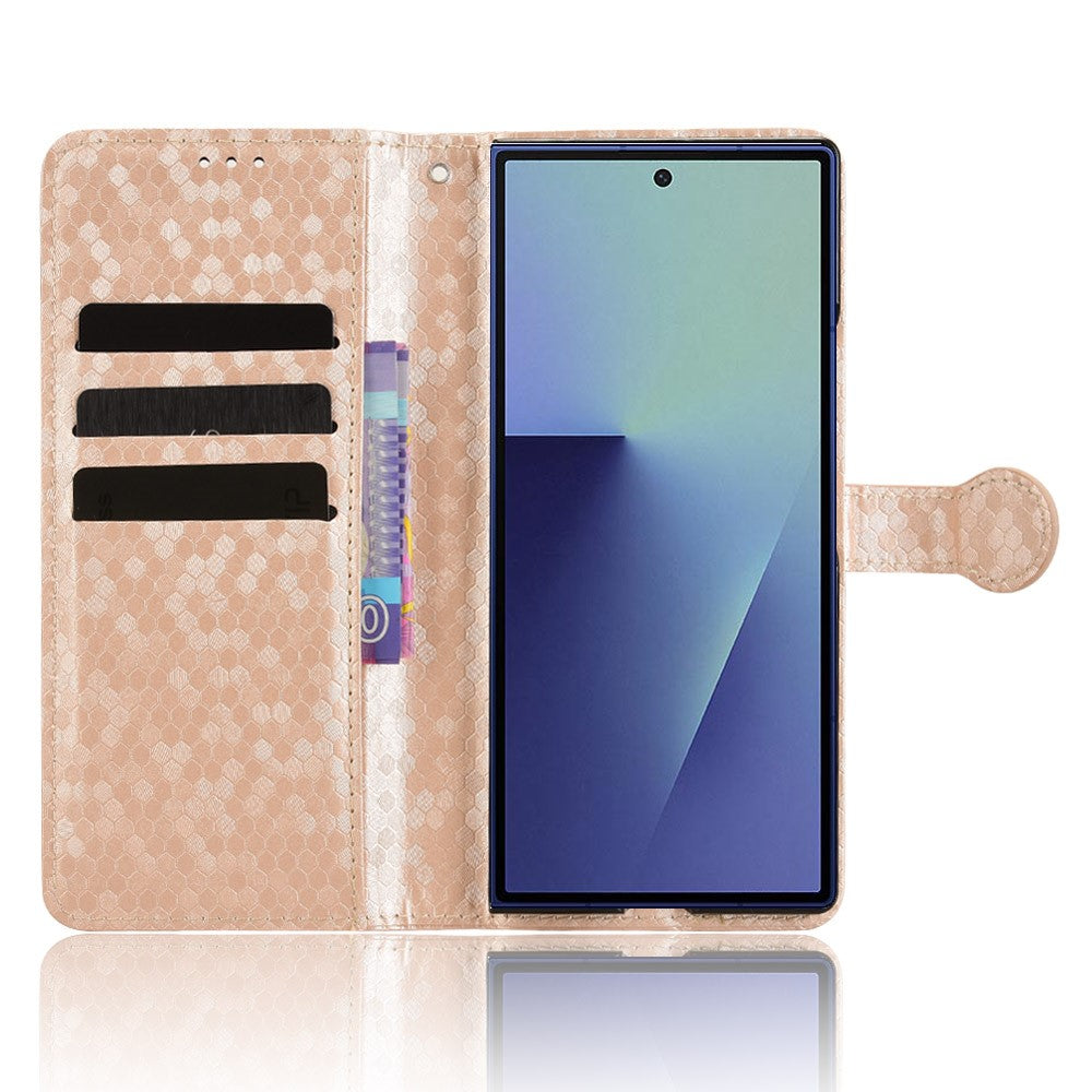 For Samsung Galaxy Z Fold7 5G Wallet Case Dot Pattern Imprint PU Leather Phone Cover with Wrist Strap - Rose Gold