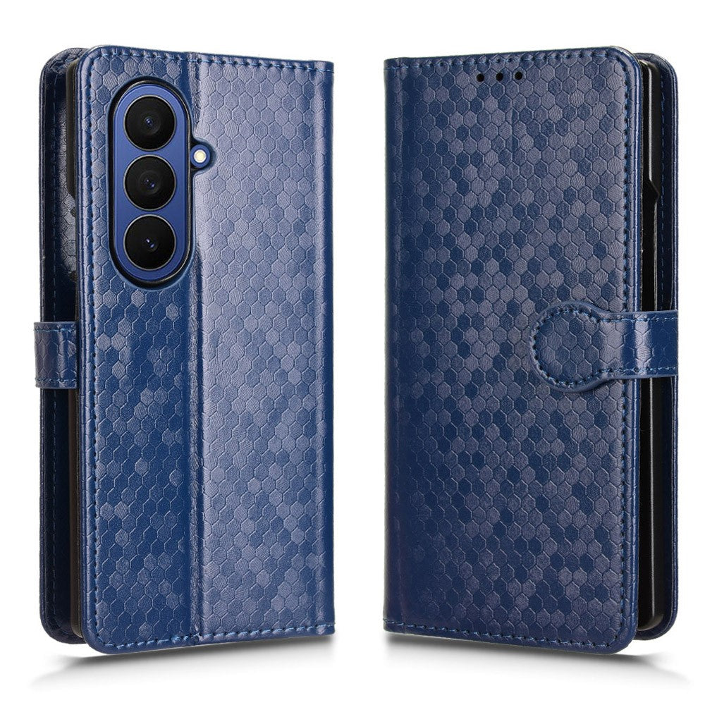 For Samsung Galaxy Z Fold7 5G Wallet Case Dot Pattern Imprint PU Leather Phone Cover with Wrist Strap - Dark Blue