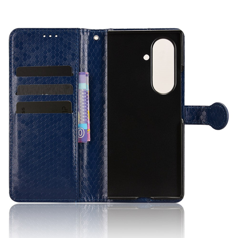 For Samsung Galaxy Z Fold7 5G Wallet Case Dot Pattern Imprint PU Leather Phone Cover with Wrist Strap - Dark Blue