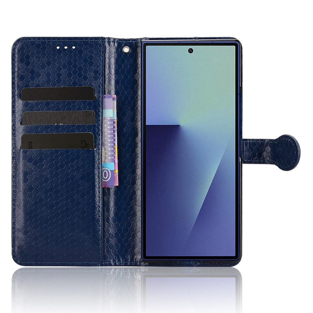 For Samsung Galaxy Z Fold7 5G Wallet Case Dot Pattern Imprint PU Leather Phone Cover with Wrist Strap - Dark Blue