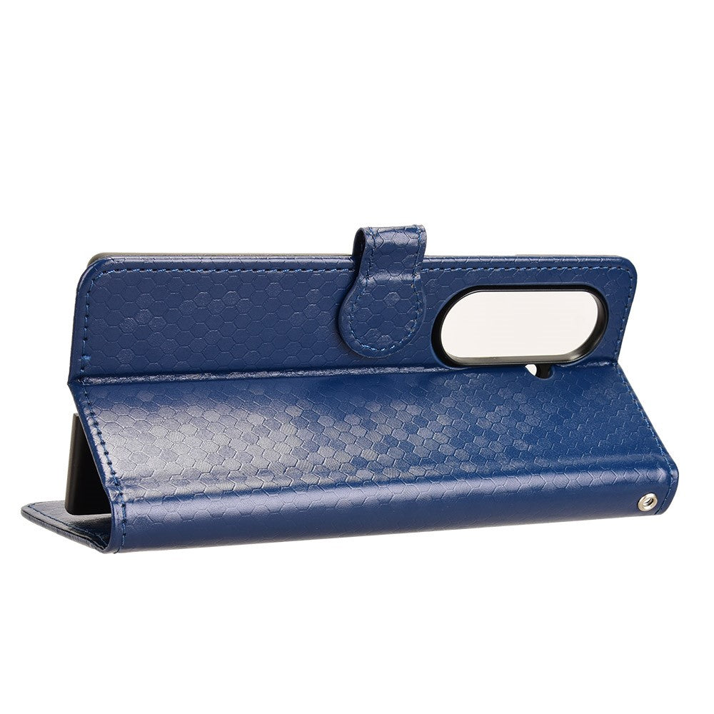For Samsung Galaxy Z Fold7 5G Wallet Case Dot Pattern Imprint PU Leather Phone Cover with Wrist Strap - Dark Blue