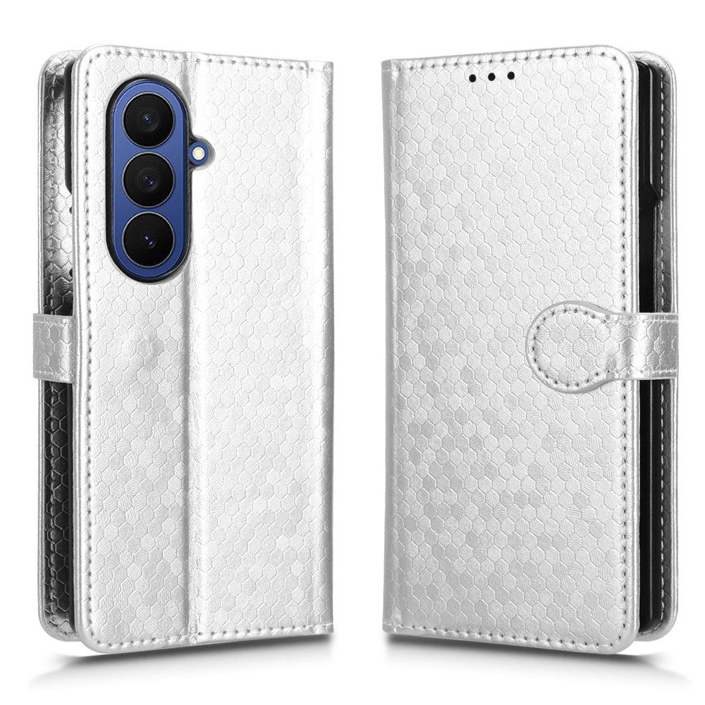 For Samsung Galaxy Z Fold7 5G Wallet Case Dot Pattern Imprint PU Leather Phone Cover with Wrist Strap - Silver