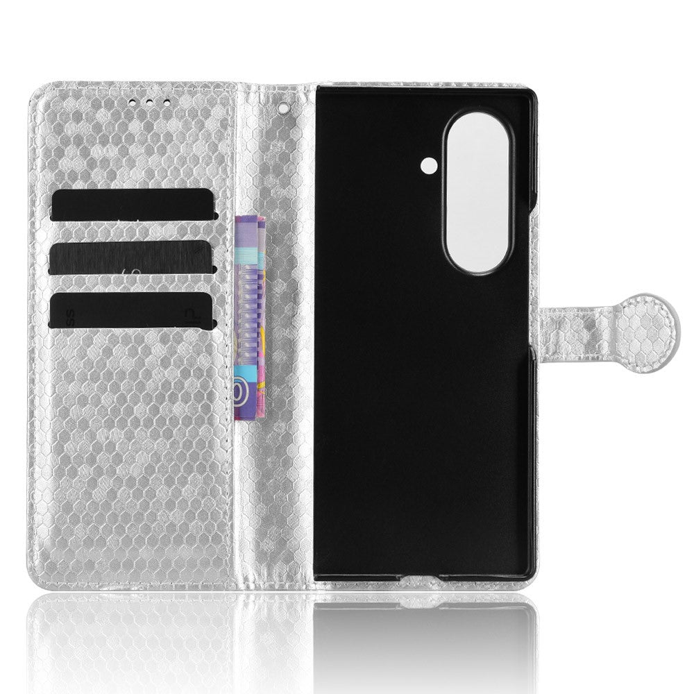 For Samsung Galaxy Z Fold7 5G Wallet Case Dot Pattern Imprint PU Leather Phone Cover with Wrist Strap - Silver