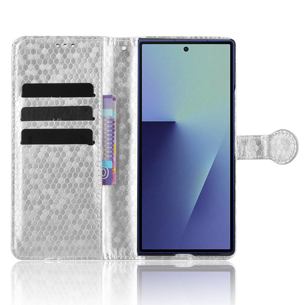 For Samsung Galaxy Z Fold7 5G Wallet Case Dot Pattern Imprint PU Leather Phone Cover with Wrist Strap - Silver