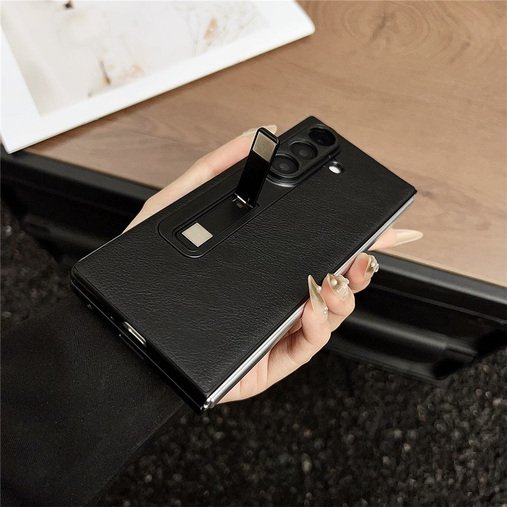 For Samsung Galaxy Z Fold7 5G Case Kickstand Crazy Horse Texture PU Leather + PC Phone Cover - Blue