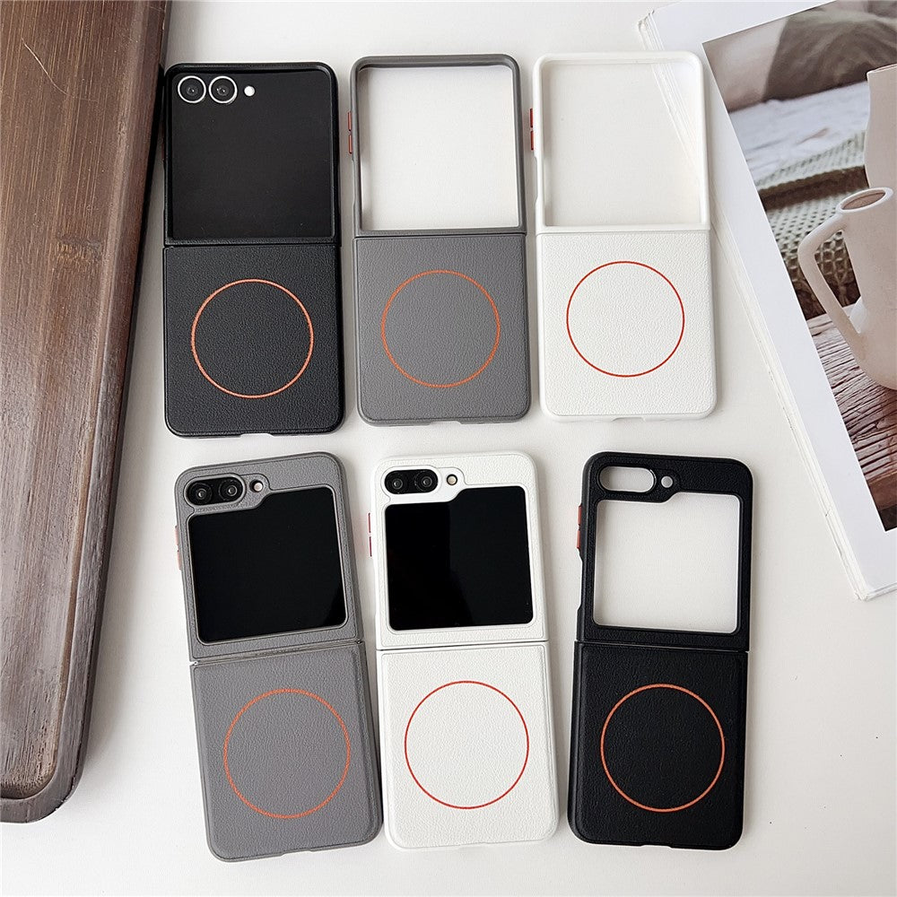 For Samsung Galaxy Z Flip7 5G Case Compatible with MagSafe Leather + PC Phone Cover - Grey